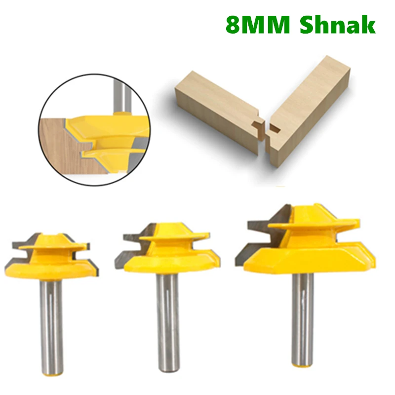 1 pz 8MM fresa codolo 45 gradi blocco mitra Router Bit tenone fresa strumento di lavorazione del legno per utensili in legno