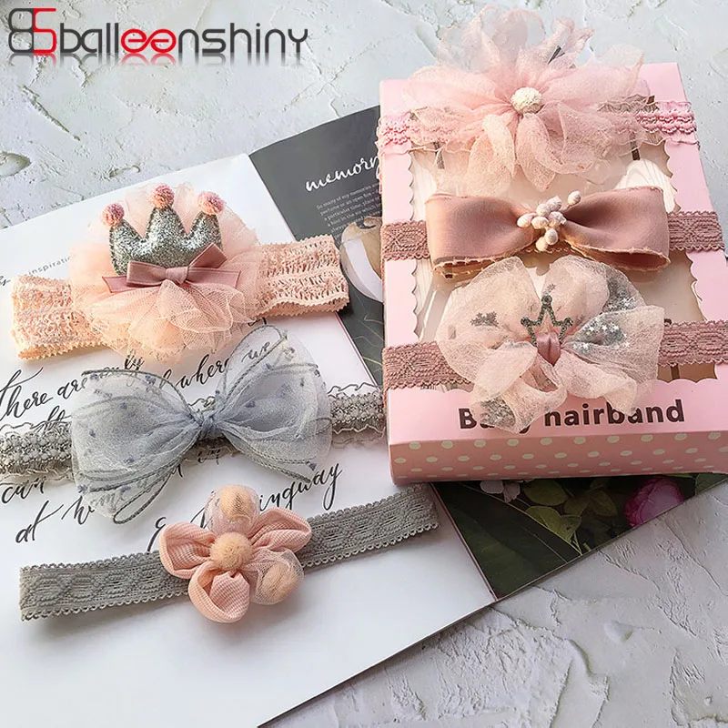 

Balleenshiny 3pcs/set Lace Flower Bowknot Baby Headband Set No Box Hair Bands Kids Floral Elastic Head Bands Hair Accessories