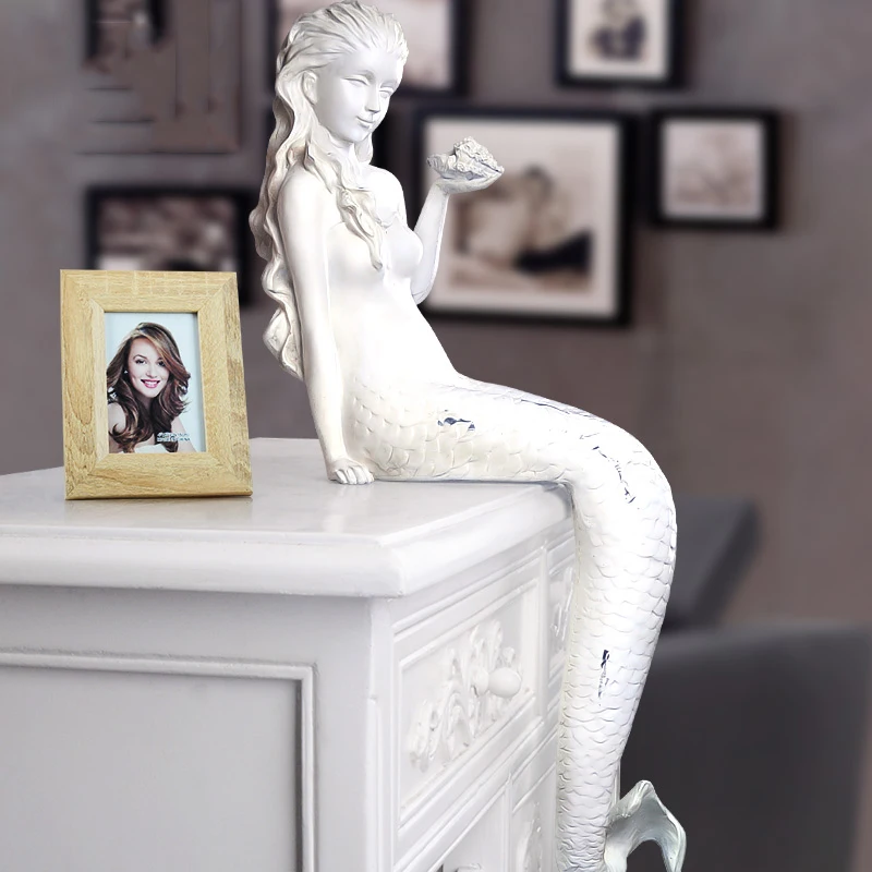 Kreatywny Mermaid statua tynk z żywic, takich jak rzemiosło ozdoby do dekoracji domu biały tynk portret rzeźba Art szkic