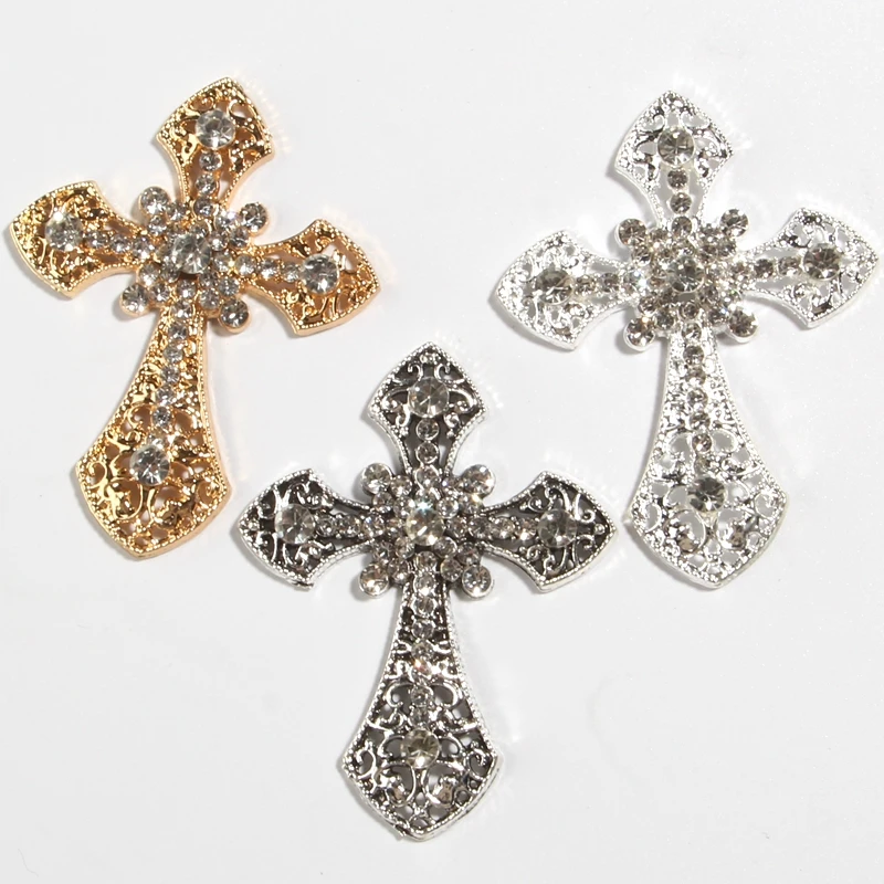 5PCS 5.5*7.1CM Big Cross Metal Rhinestone Buttons Embellishment Crosses Excellent Quality Gorgeous Cross Pendants Sew On