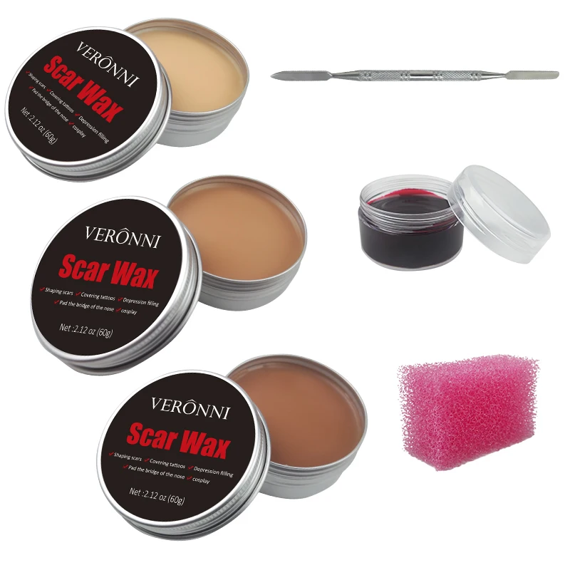 SFX makeup set, special effect makeup set, containing fake blood and scar wax, makeup sponge and skin spatula, zombie makeup set