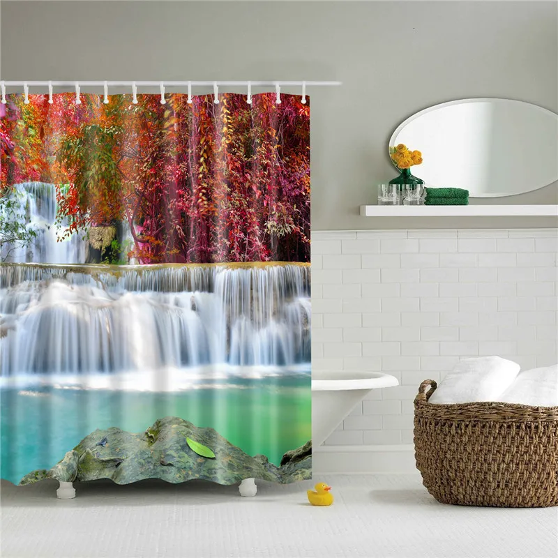 Landscape Print Shower Curtain Waterproof Polyester Fabric Bath Screen Home Decoration for The Bathroom WIth Hooks 180 X 200cm