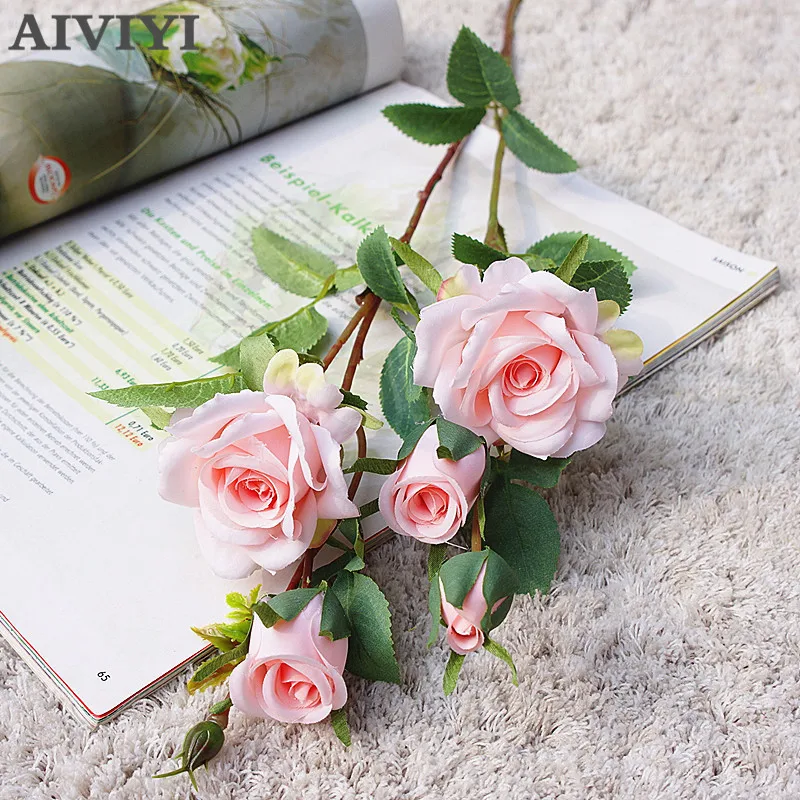 Single Branch 2 Fork Multi-head Rose Artificial Flower Valentine's Wedding Home Christmas Decoration Eternal Rose Petals Decor