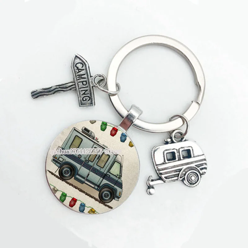 2021 New/Cute Camper Wagon Keychain, I Love Camping Keychain, Trailer Road Sign Keyring, Holder Stylish Keychain Holiday Travel