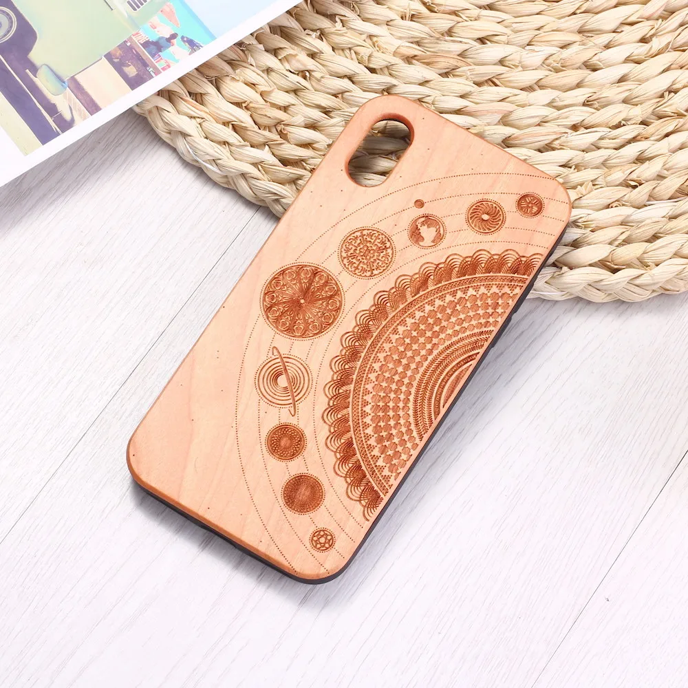 Real Bamboo Engraved Cosmic Space Mandala Wood Phone Case Funda For iPhone 14 14ProMax 14Plus 13Promax 13 12 11