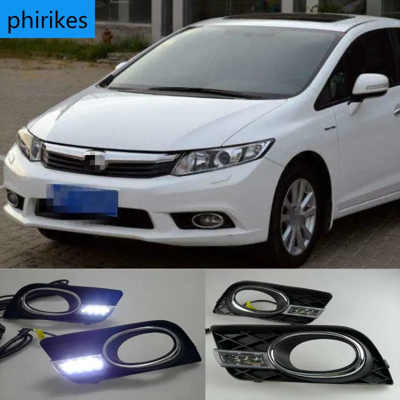 

2 шт. для Honda Civic 2011 2012 2013 светодиодный 12V DRL Дневной свет автомобиля Габаритные огни с поворотник противотуманных фар чехлы