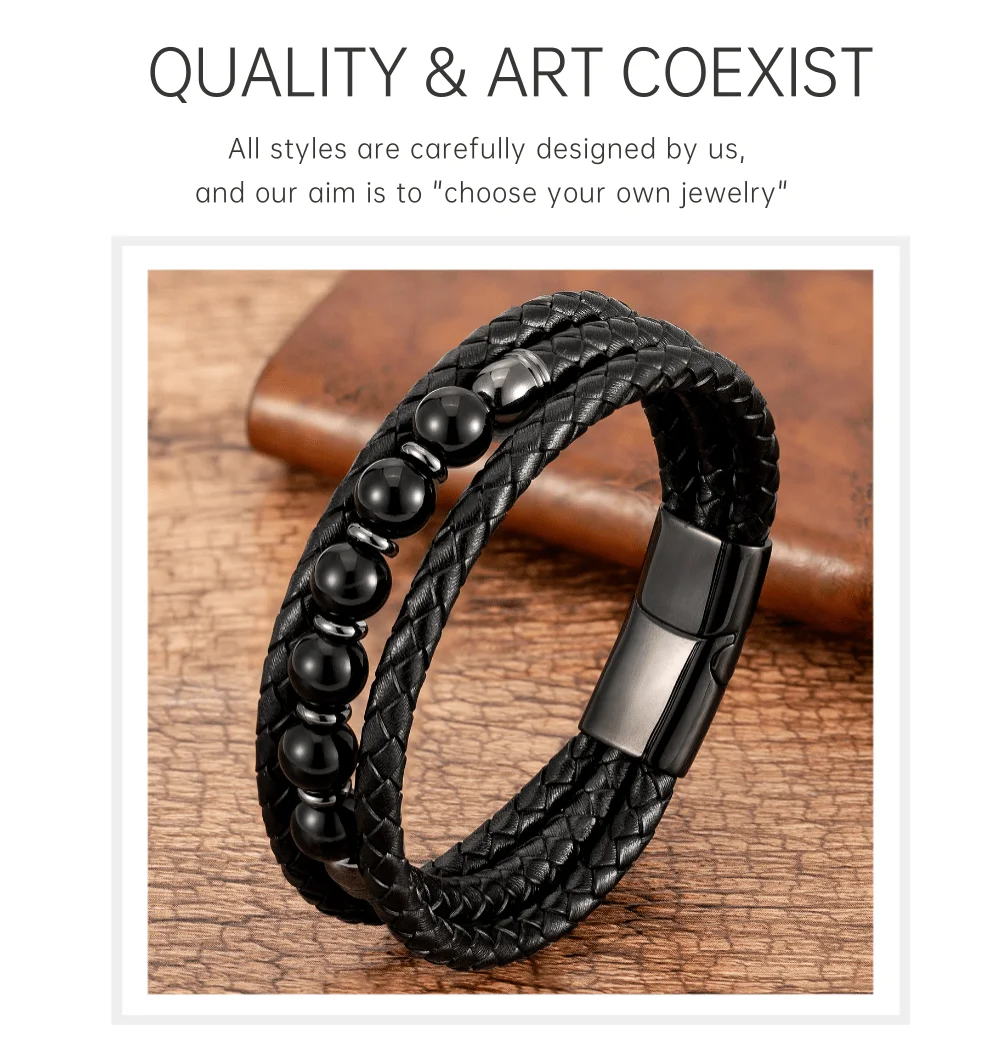 2026 Trendige Mehrschichtige Lederarmbänder für Männer, Schmuck, 9 Stile, Runde Steine, 8mm Perlenarmbänder für Männer und Frauen, Valentinstagsgeschenke – Detail 2