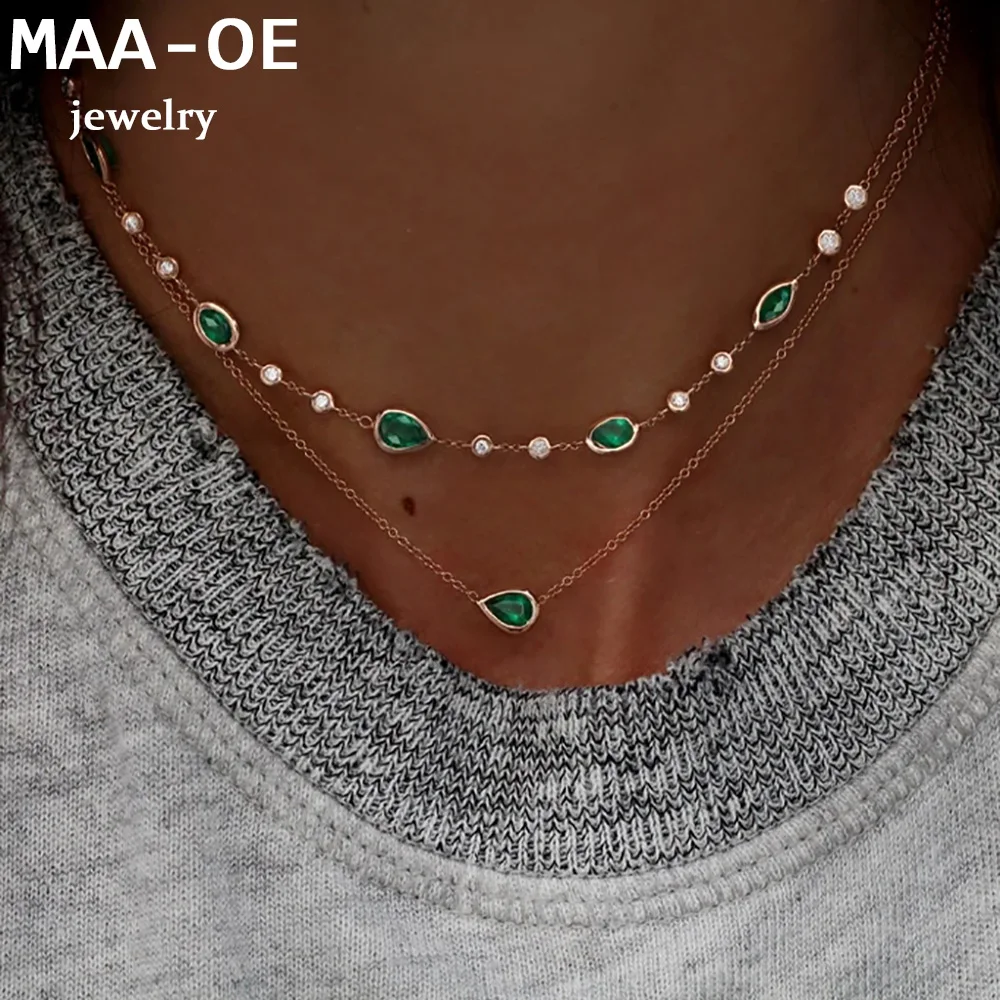 ใหม่ 2020 Gold-Plate สีเขียวน้ําหยดหินจี้สร้อยคอผู้หญิงสร้อยคอหลายระดับหญิง Boho เครื่องประดับ VINTAGE ของขวัญ