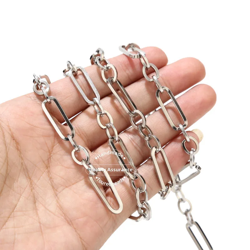 1 Meter Stainless Steel 8mm Width Rolo Cable Chains Flat Wire Heavy Chic 3:1 Chain Fit for DIY Jewelry Making Findings