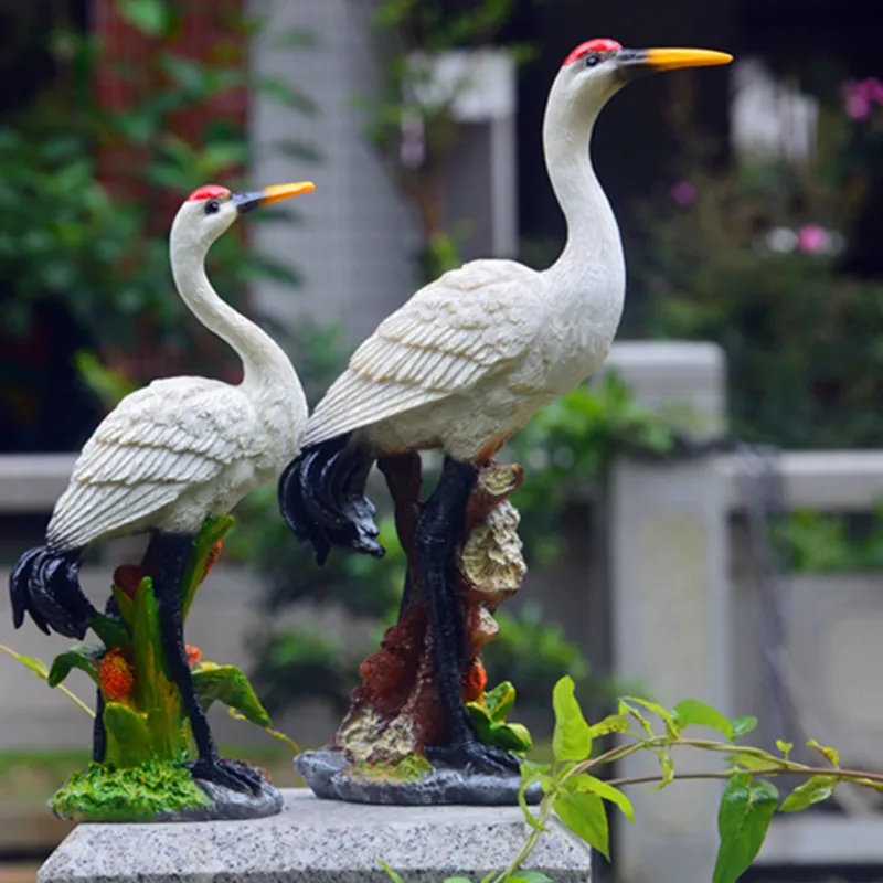 similation fairy crane red-crowned crane resin craft landscape DIY gardening sculpture pond ornament garden decoration a0197