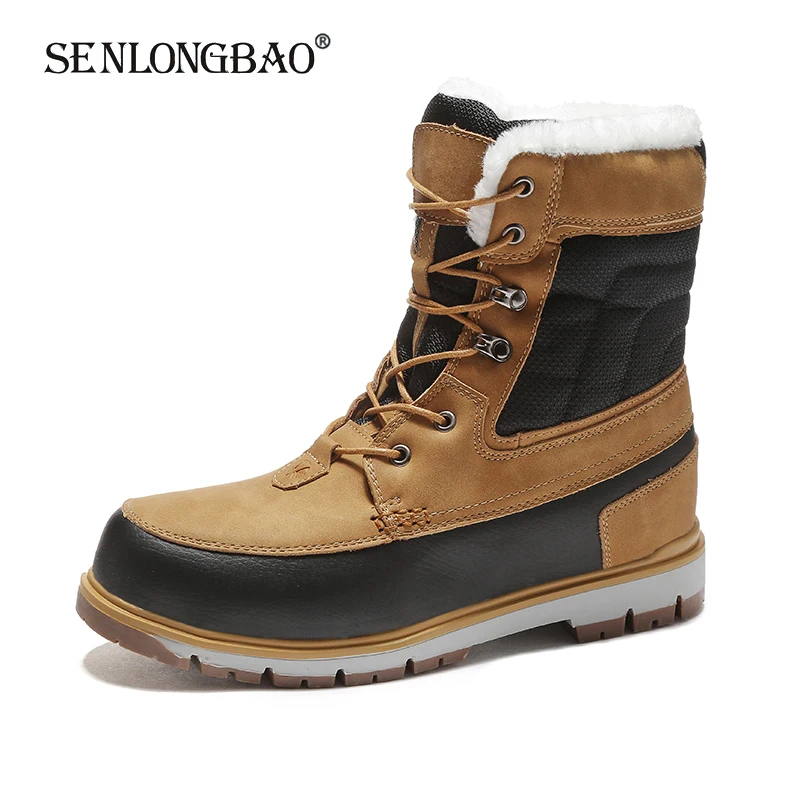 Winter Keep Warm Plush Snow Boots Men Middle tube Boots Fashion Casual Motorcycle Boots Waterproof Men\'s Boots Big Size 39-47