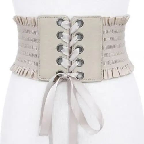 Women Ladies Fashion Stretch Belt Tassels Elastic Buckle Wide Dress Corset Soft PU Leather Waistband