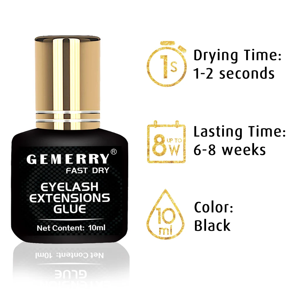 GEMERRY Glue for Eyelashes Extension 10ml Black Waterproof False Eyelashes Glue Professional Makeup Adhesive Eye Lash Glue Tools