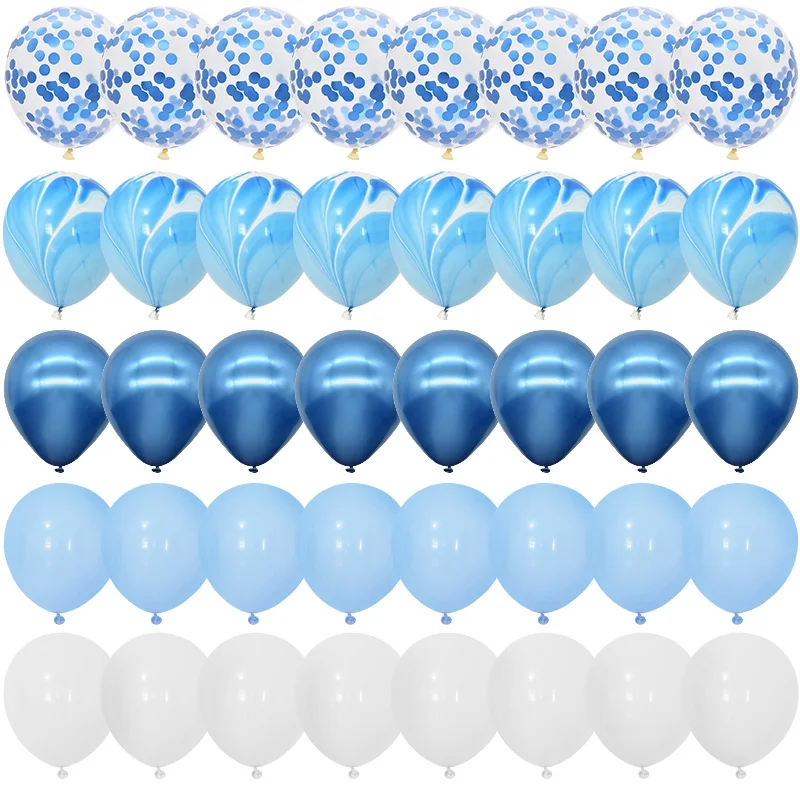 40Pcs Blue Balloons Set Agate Marble Metallic Confetti Balloon for Kids Birthday Party Baby Shower Graduation Decoration Wedding