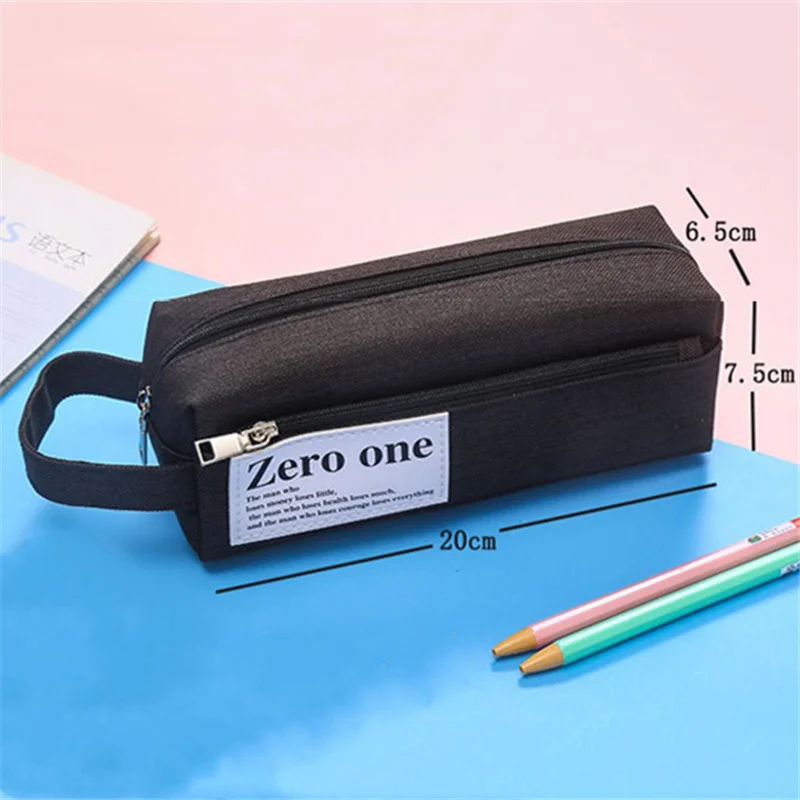 Portable double-layer canvas pencil case Boys zipper pencil bag School stationery storage bag Student pen case Oxford cloth bag