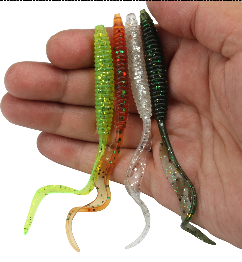 Spinpoler 18 cm 13 cm weicher Köder, Wurmköder, flexibel, langer Schwanz, 4 Farben, Silikon, Regenwurm, Würmer, lebensechter Angelköder, 5 Stück/Packung – Detail 1