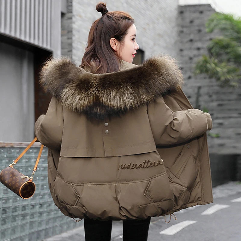 

2024 New Fashion Long Winter Coats Womens Down Cotton Hooded Parkas Loose With Fur Collar Warm Winter Jacket Women Clothing