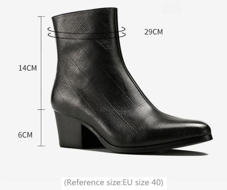 Autumn Winter Genuine Leather Boots Men High Heels Pointed Toe Chelsea Ankle Boots Mens Daily Office Work Height Increase Boots