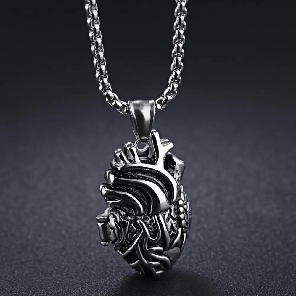 Openable Human Heart Charm Pendant Necklace in Stainless Steel Anatomically Correct Heart Necklace Punk Nurse For Lovers