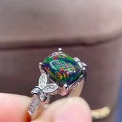 Natural Black Opal Ring Real 925 Sterling Silver Fine Jewelry 6x8mm Size Natural Gemstone Good Colorful Fire Secret Birthstone