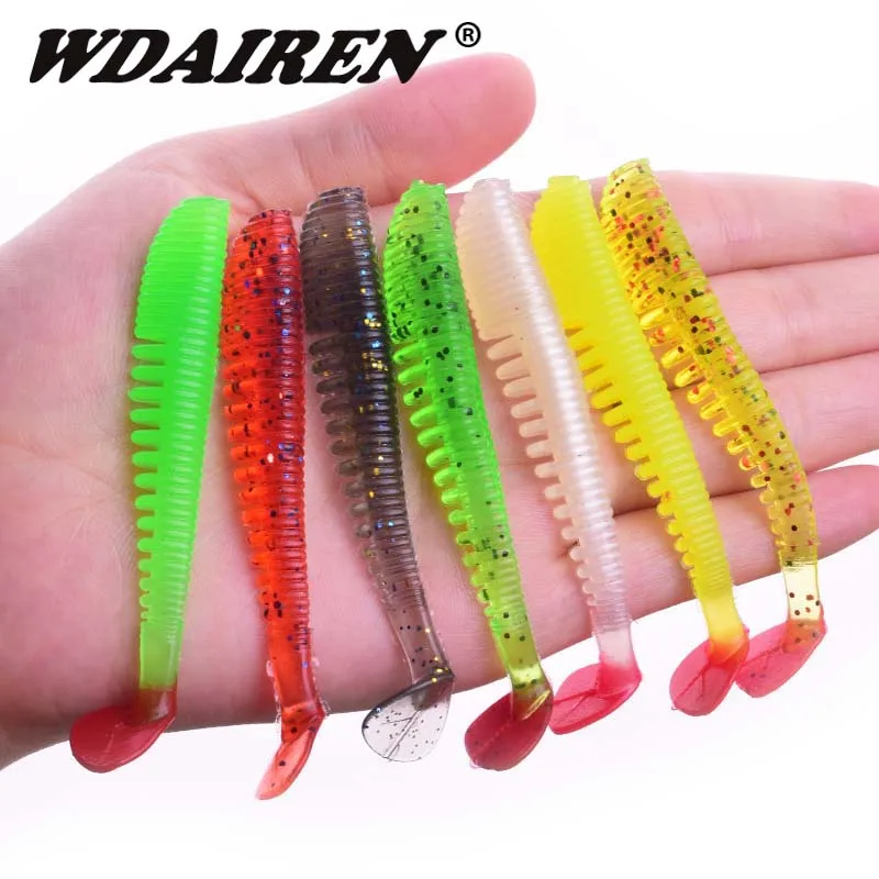 

10Pcs/lot T Tail sawtooth worm soft bait 75mm 2g silicone Swimbait Wobblers Shrimp Bass Fishing lure Artificial rubber Lures