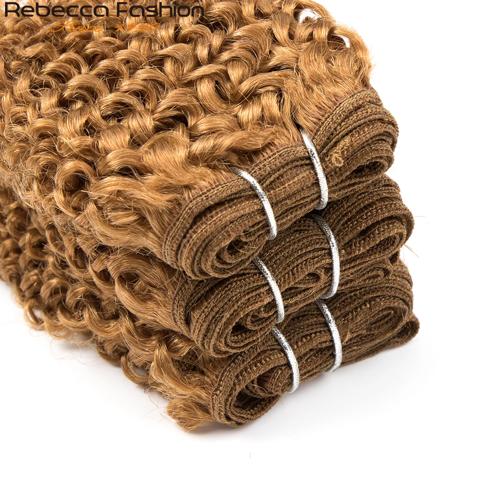 Rebecca-Lot de 5 mèches de cheveux courts bouclés avec closure, 7 à 7.5 pouces, tissage naturel Remy, 6 pièces, double proximité, Wn 27 99g, P4/27