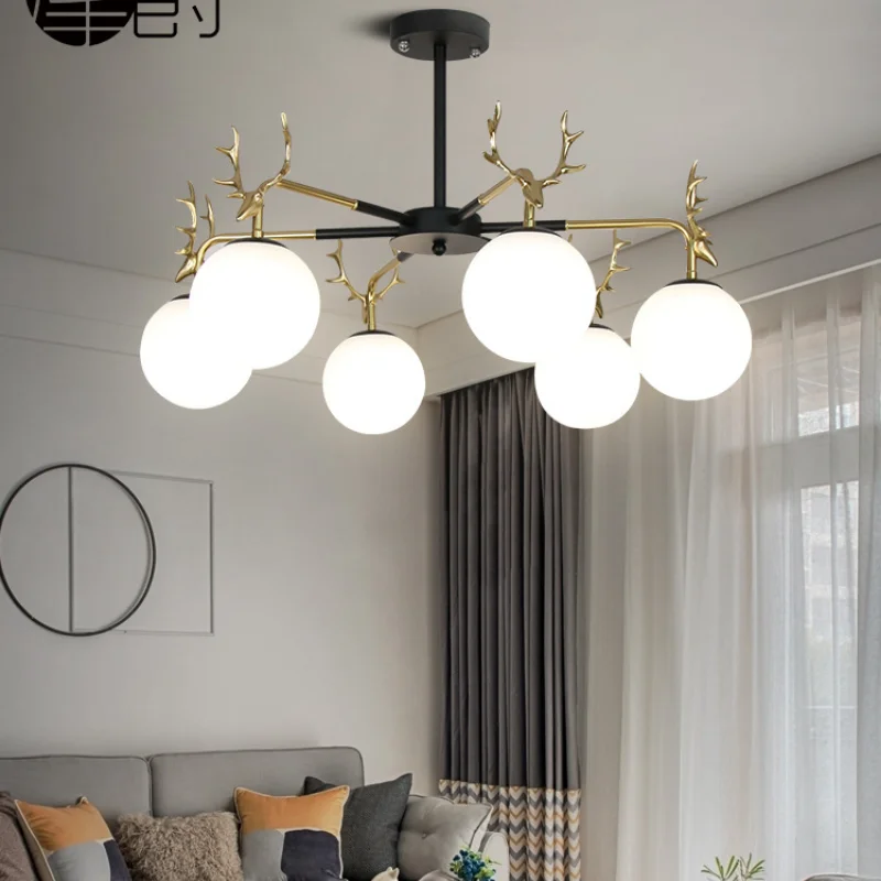 Creative antler glass ball chandelier LED home living room decorative lighting bedroom study gloss chandelier