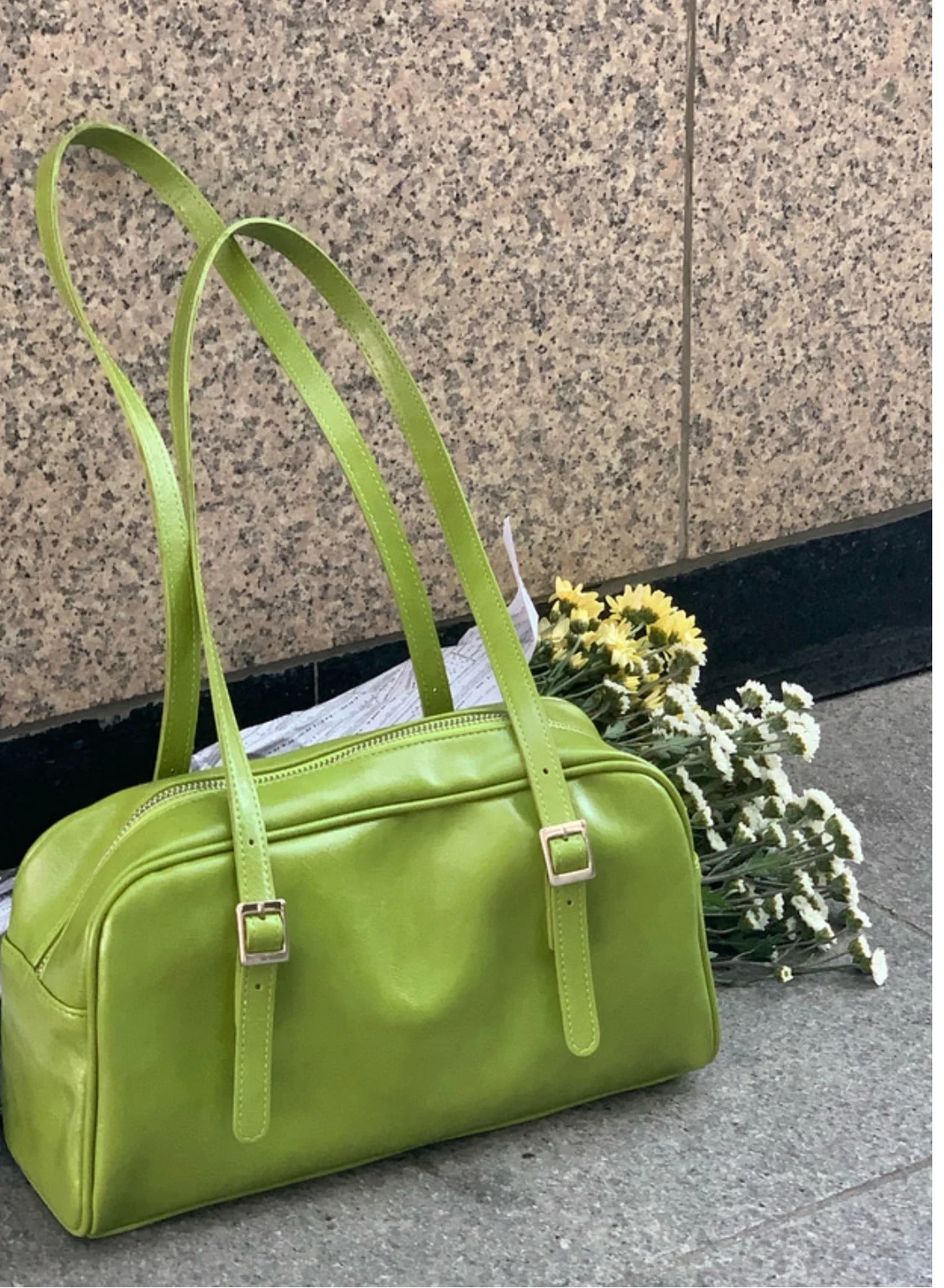 Fashion Green PU Leather Women Shoulder Bags Simple Design Solid Color Ladies Tote Handbags Vintage Black Female Underarm Bag