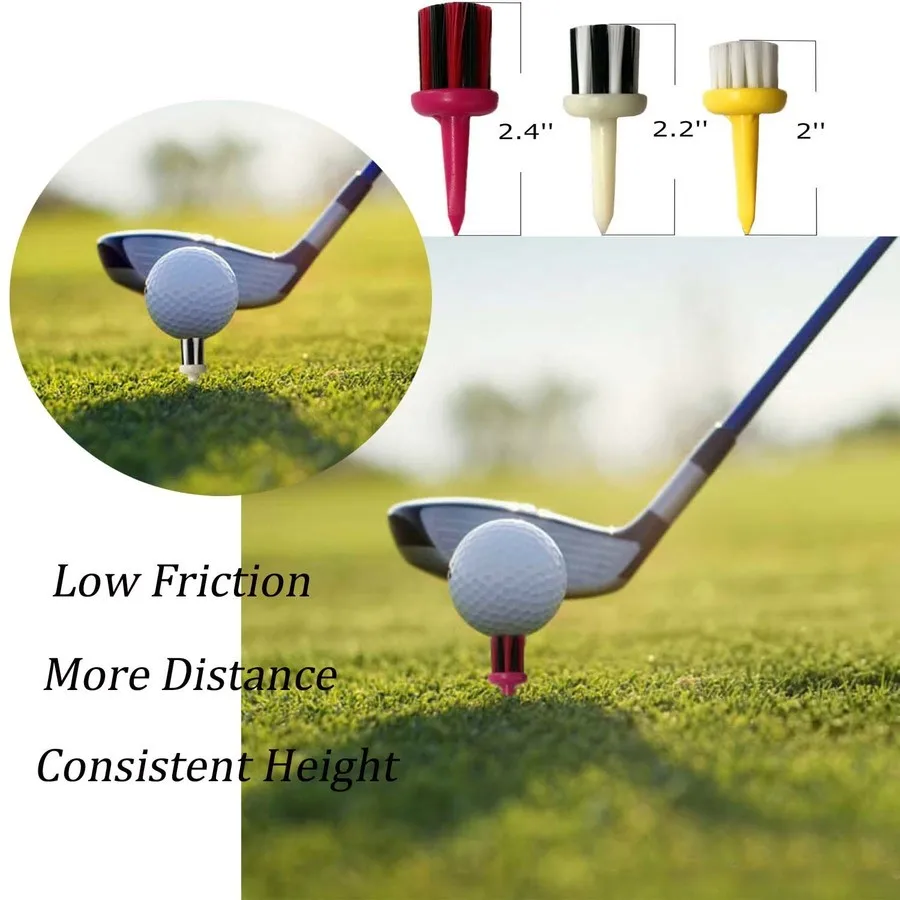 6 Pcs Brush Golf Tees Durable Plastic Mixed Height 2.0 2.2 2.4 Inch Low Friction for Golfer Practice