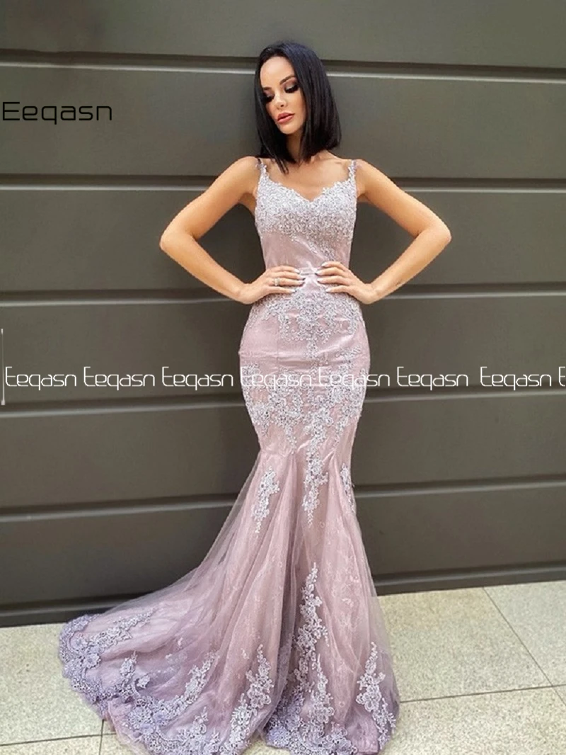 Eeqasn – Robe De soirée De forme sirène, tenue De bal longue, sans manches, avec des Appliques en dentelle