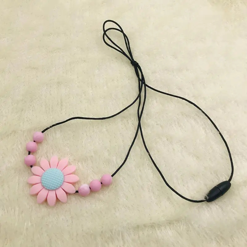 Unique Sunflower Baby Teether Necklace Silicone Pendant Beads Bow Knot Teething Nursing Toys for Infants Little Boys Girls