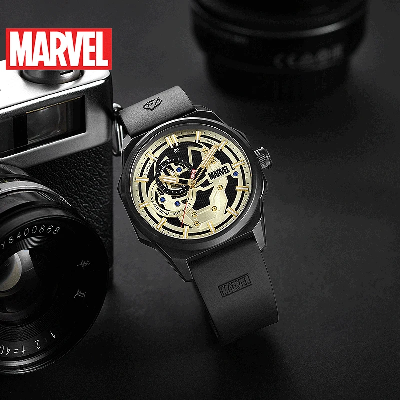 ساعة Marvel Avengers للرجال Iron Man Skeleton أوتوماتيكية بحركة ميكانيكية يابانية من الفولاذ المقاوم للصدأ وكريستال الياقوت