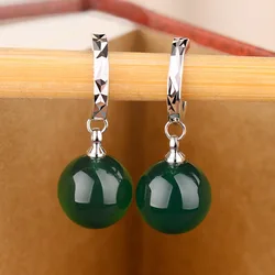 DIWENFU Green Agate Car Flower Drop Earrings 925 Silver Sterling Natural Green Chalcedony Orecchini Female Retro National Style