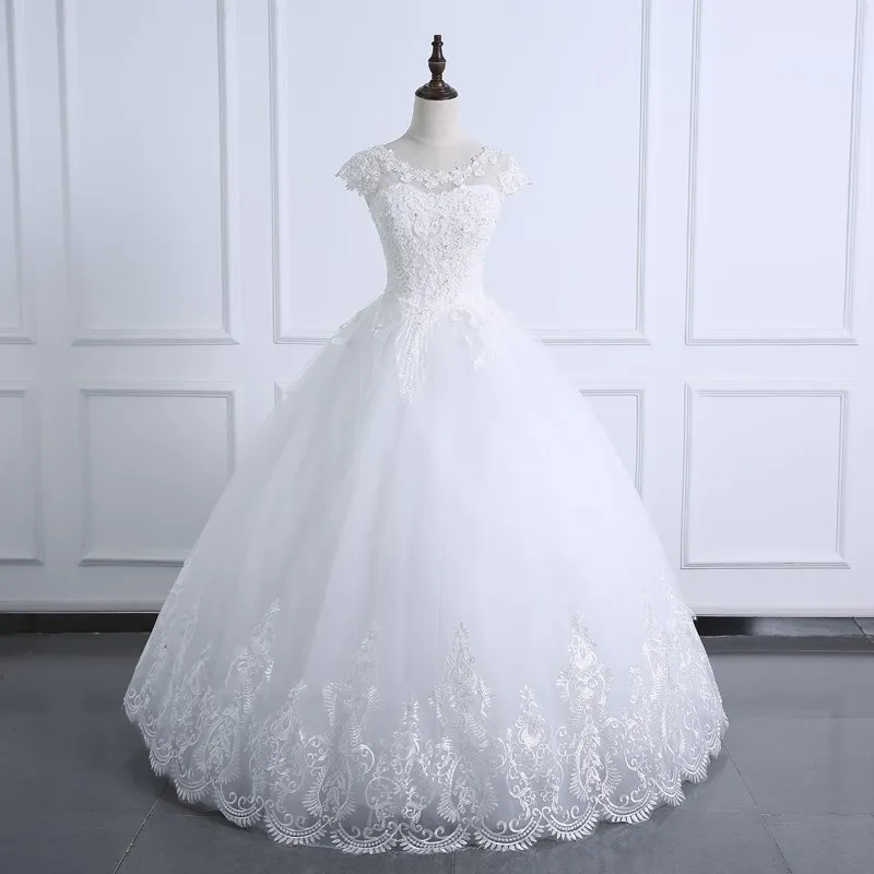 2022 Ballkleid Hochzeit Kleid Spitze Körper Perlen Kurzarm Hochzeit Kleid Plus Größe Echt Bild Brautkleid Vestido De noiva