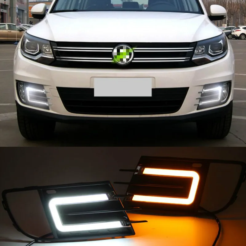 LED DRL Lamp for Tiguan 2013-2016 Tiguan Daytime Running Light Fog Light Accessories Turn Yellow Signal Relay Waterproof 12V