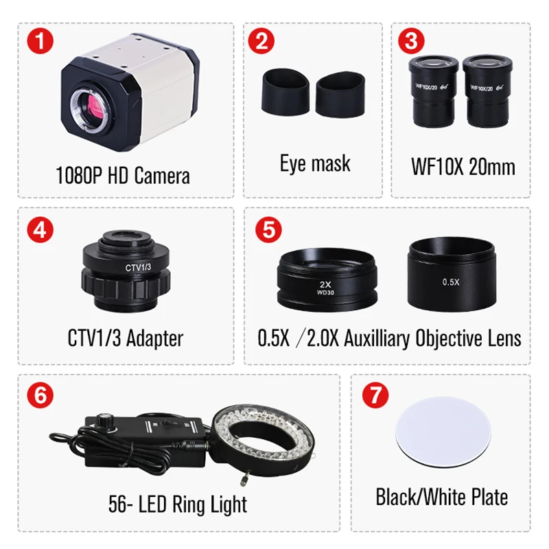 HD digital Trinocular Stereo Microscope zoom 3.5 90x + Large workbench+1080P camera USB VGA CVBS + LED Ring Light +1/3 adapter