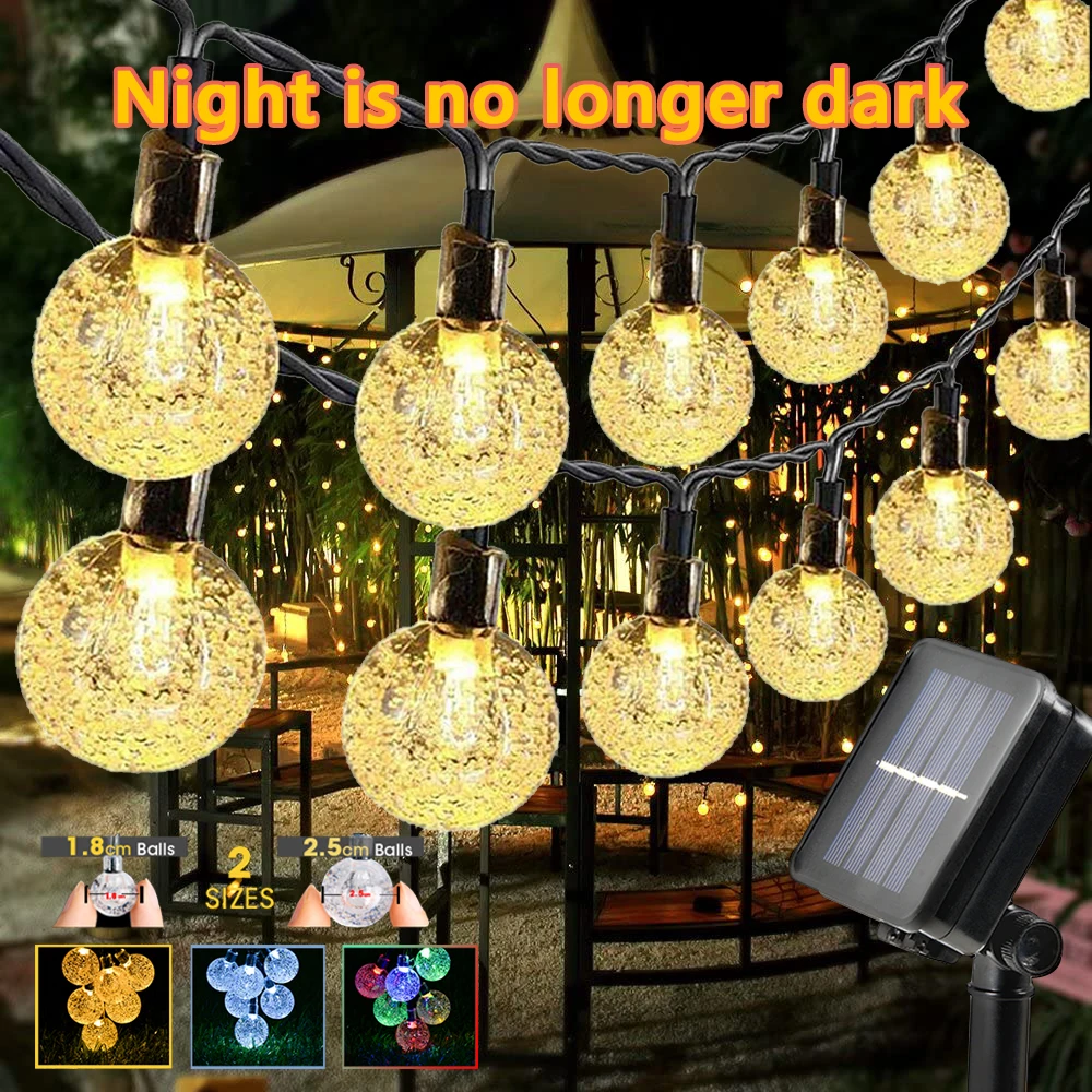 Solar LED String Fairy Lights 5M 20LED Bulb Outdoor Waterproof Garland Courtyard Garden Decoration Christmas Holiday Lighting