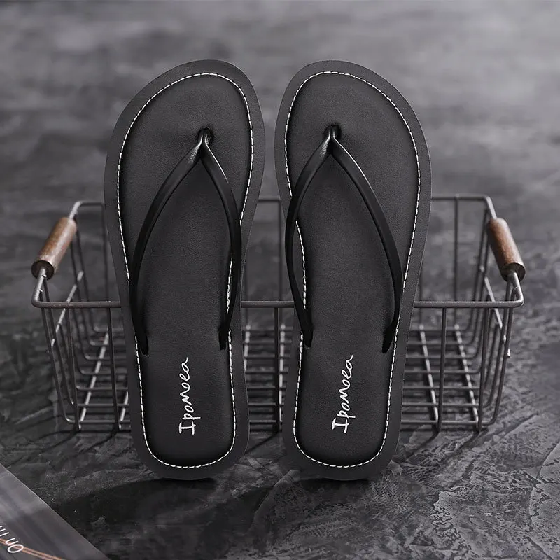 Leather Flip Flops Women\'s Summer Fashion Wear Non-slip Beach Sandals New Beach Simple Tide Brand Slippers