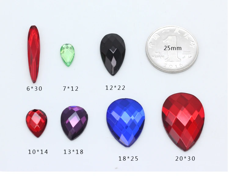 20p 10x14mm Teardrop Color Foiled FlatBack faceted crystal Glass rhinestone Cabochon button Scrapbook craft jewelry making beads