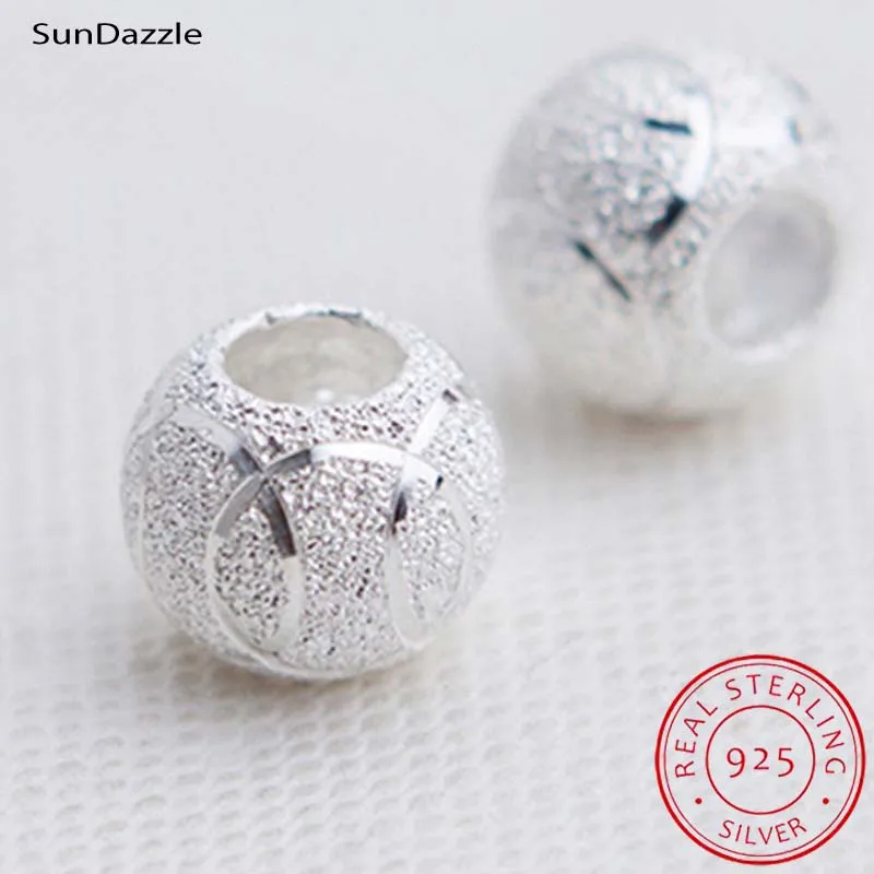 Real Pure Solid 925 Sterling Silver Round Ball Pendant Spacer Loose Beads Necklace Bracelet Charm Jewelry Making Findings