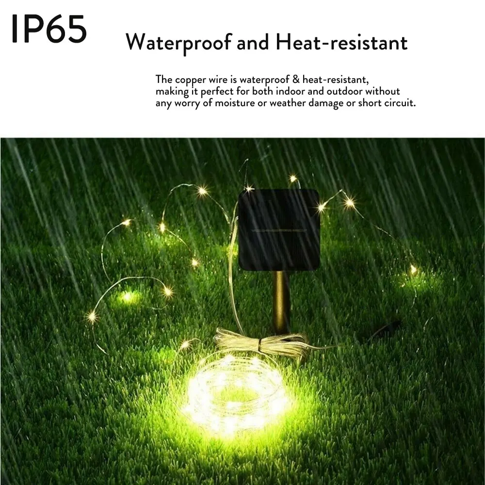 100led 10M Solar Powered LED String Light Waterproof Fairy Lamp Copper Wire for Holiday Garden Outdoor Christmas Party Wedding