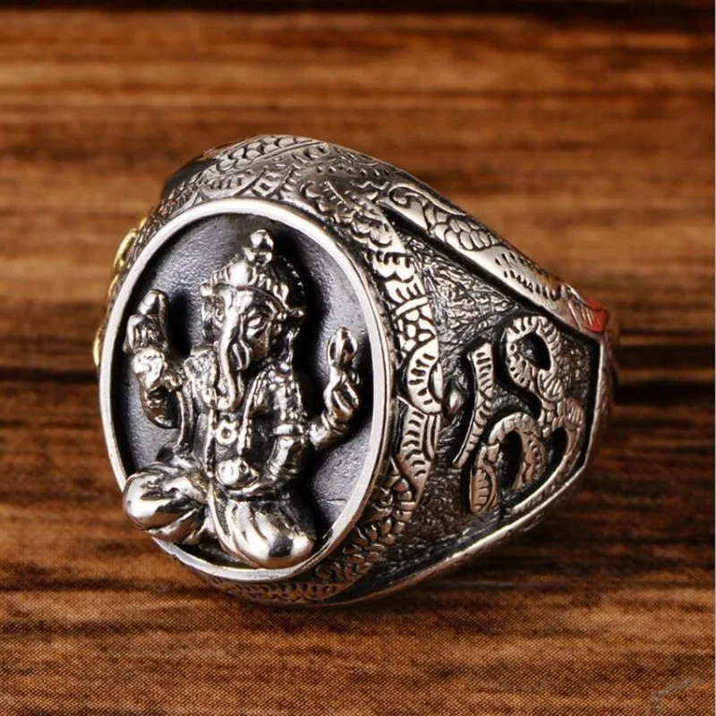BOCAI NEW  real s925 pure silver jewelry Thai silver ring for men elephant trunk God of Wealth lotus men lucky rings - Image 3