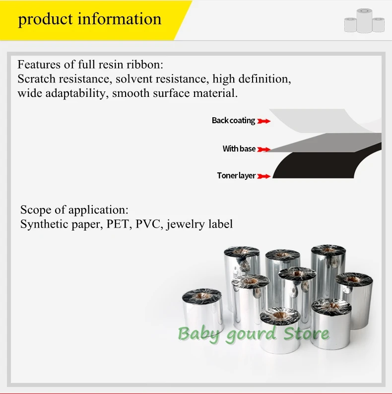 Resin-based Ribbon 110mm*300m 100mm*300m 40mm*300m 50mm*300m for Dumb Silver Paper Label Paper Resin Ribbon