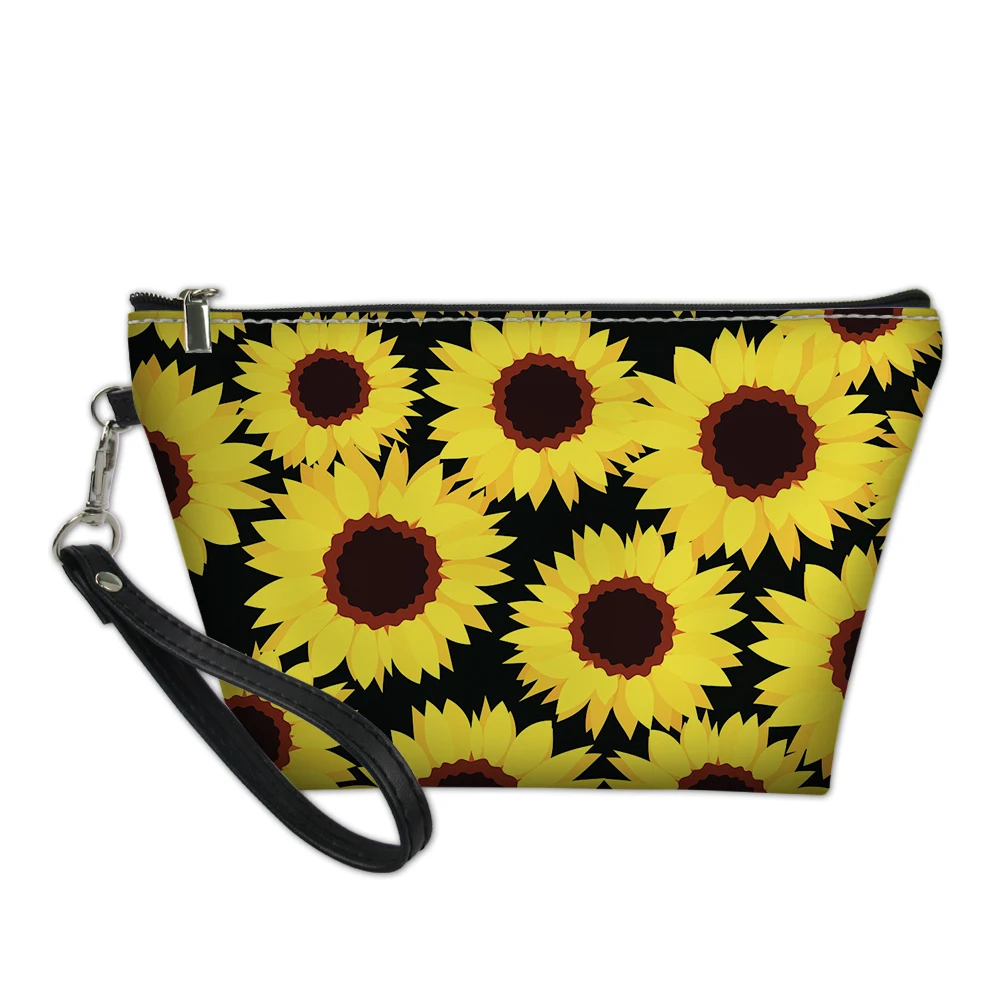 Hermosas bolsas de maquillaje de girasol para niñas y señoras, bolsas y estuches de cosméticos para mujeres, carteras de viaje, bolsa de mano, bolsa de diario