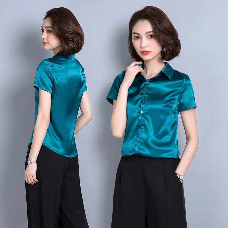 Shirt Women's 2020 Summer Korean Green White Blouse Spring Office Shirts Fashion Womens Tops and Blouses 7564 KJ2122