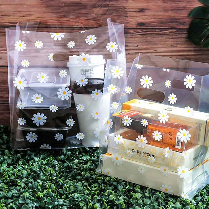 

50pcs Lovely Flower Plastic Gift Bag Thicken Carry Bag Thicken Shopping Bag Baby Shower Party Favor Bag Cake Wrapping Pouches