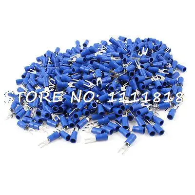 1000pcs SV2-3 Pre Insulated Fork Terminal Blue for 1.5 - 2.5mm Wire #4 Bolt