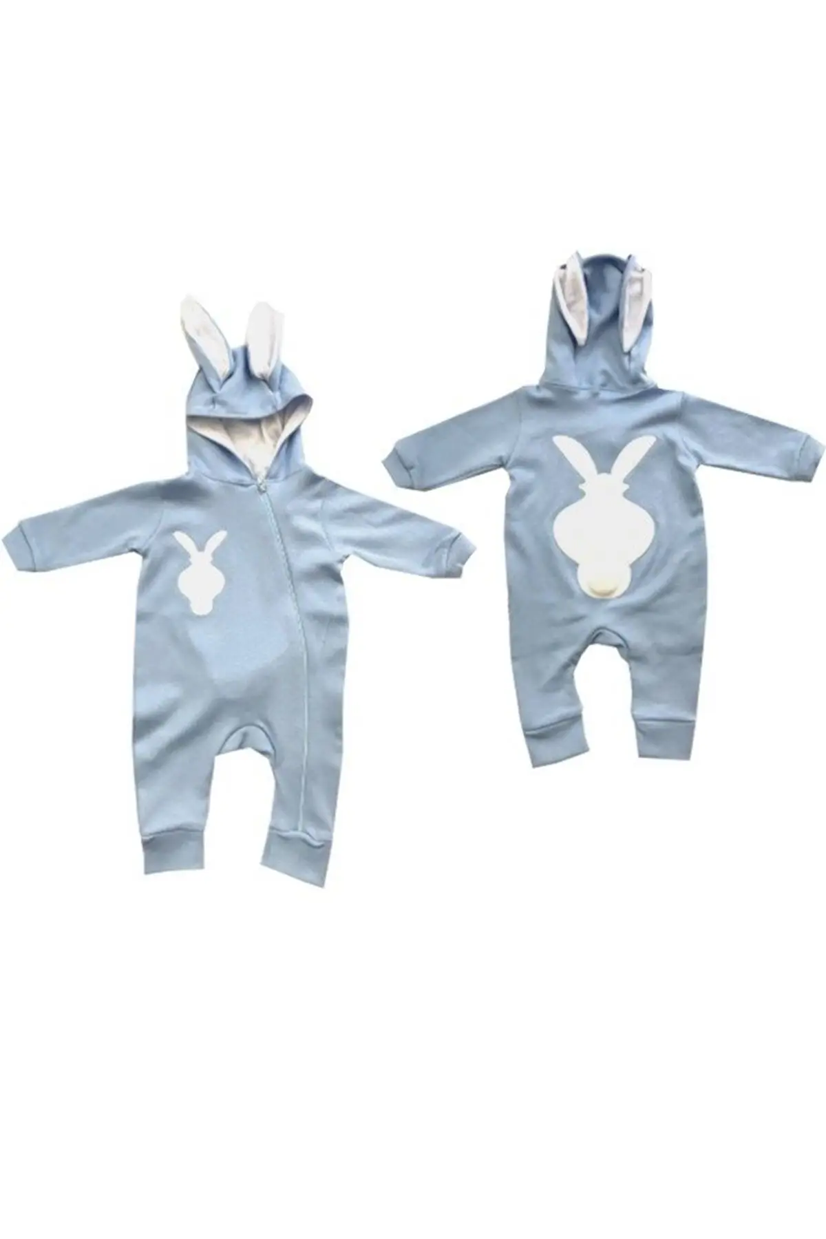 Eared rabbit Pompom Baby Rompers-Blue