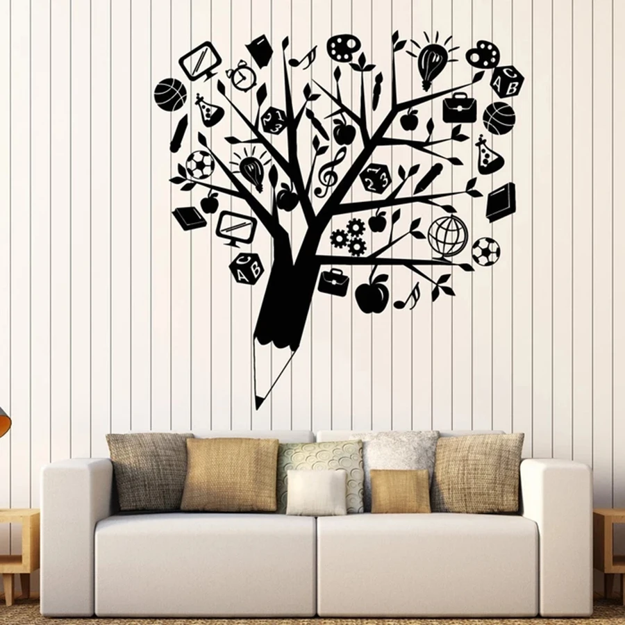 Creative Pencil Tree Wall Decal Study Room School Classroom Interior Decor Pupil Student Education Vinyl Window Stickers M184