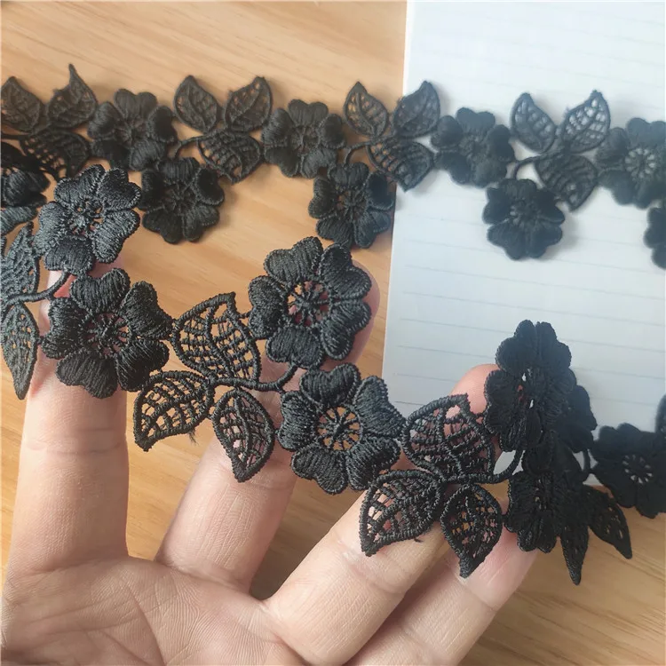 2Yard/Lot 5Cm Zwarte Bloem Blad Geborduurde Kant Trim Linten Diy Naaien Handgemaakte Ambachtelijke Materialen W031